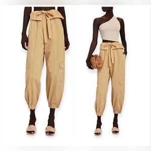 Ulla Johnson Alden Foldover Drawstring Cotton Pants In Khaki